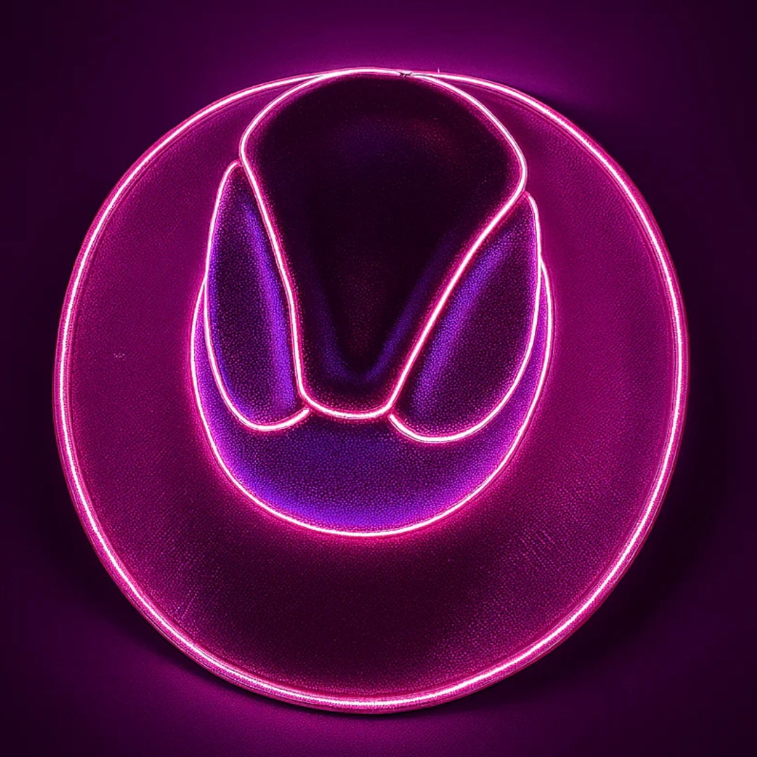 Pink LED cowgirl hat with luminous trim